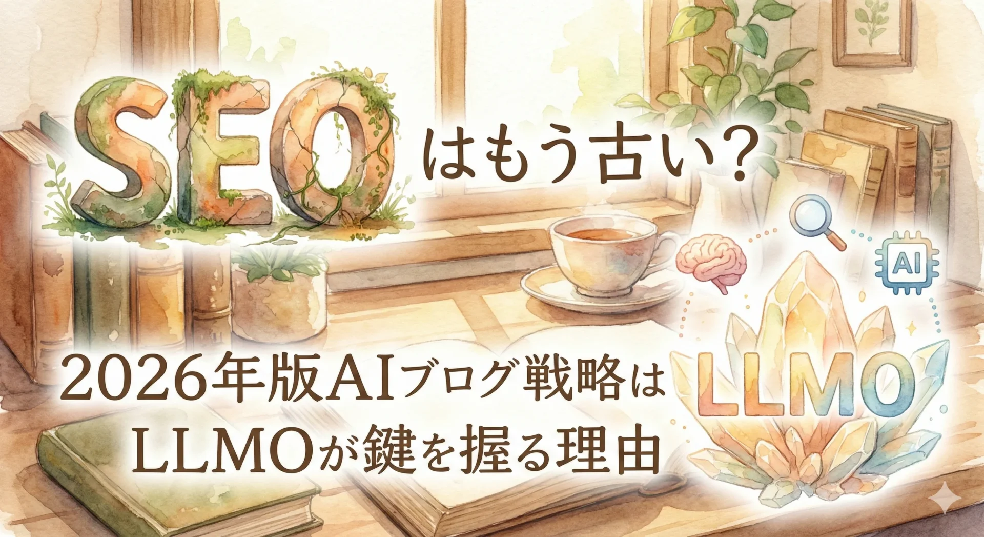 やわらかい水彩画風、温かみのある表現